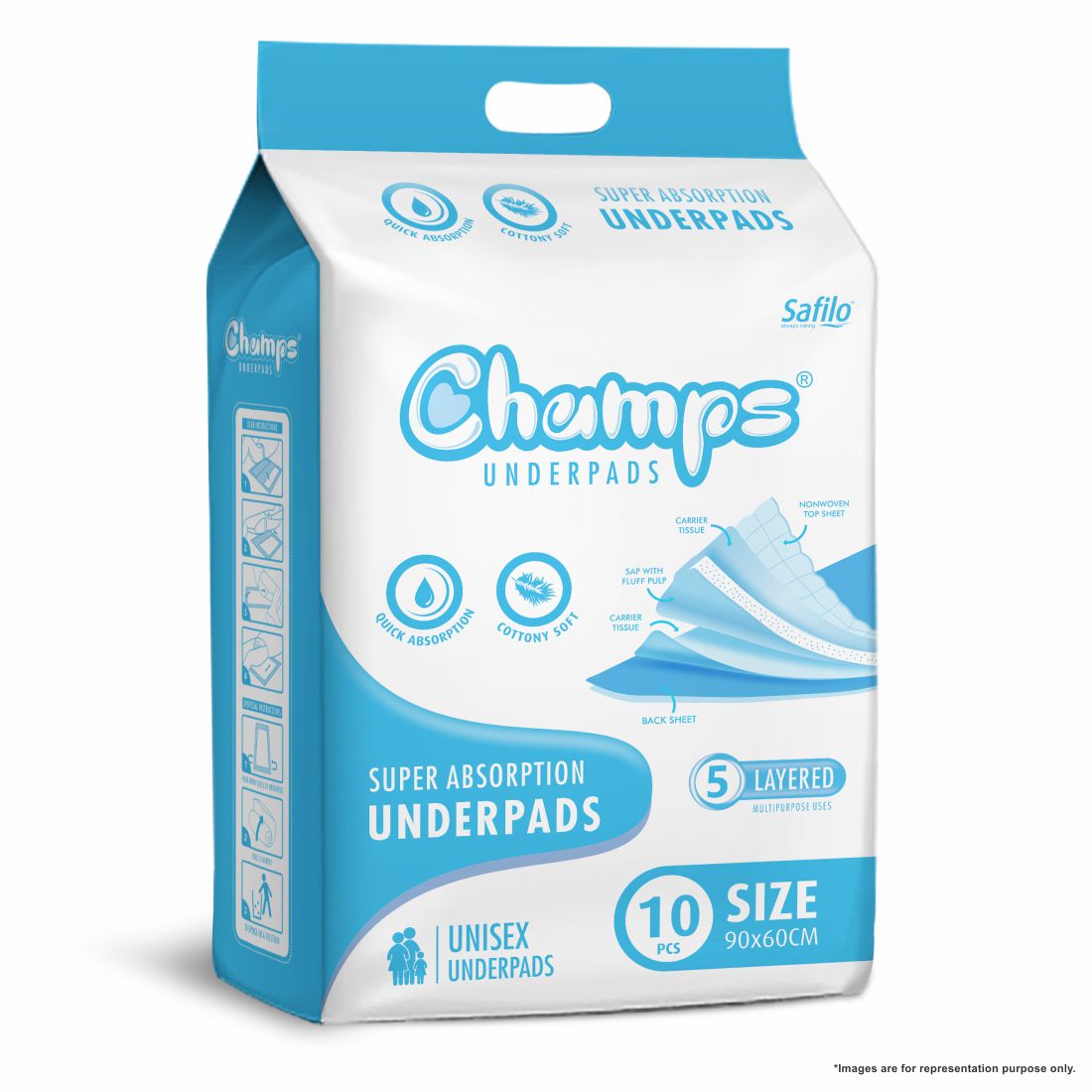 Champs Super Absorption Underpads, 10 Pcs, 90x60CM