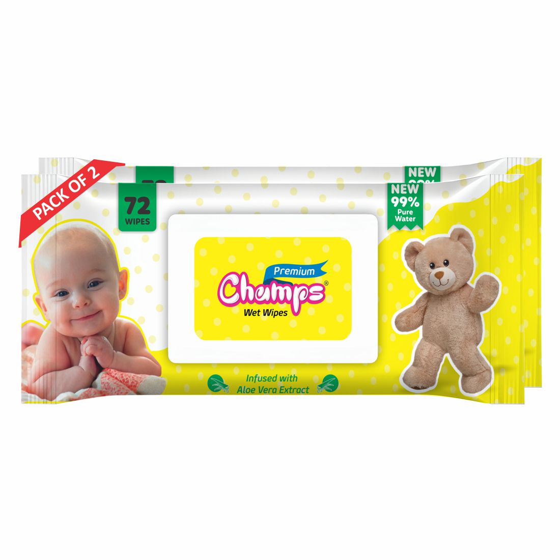 Champs Baby Wipes with Aloe Vera Extract , 144 Wipes, Flip-top lid.