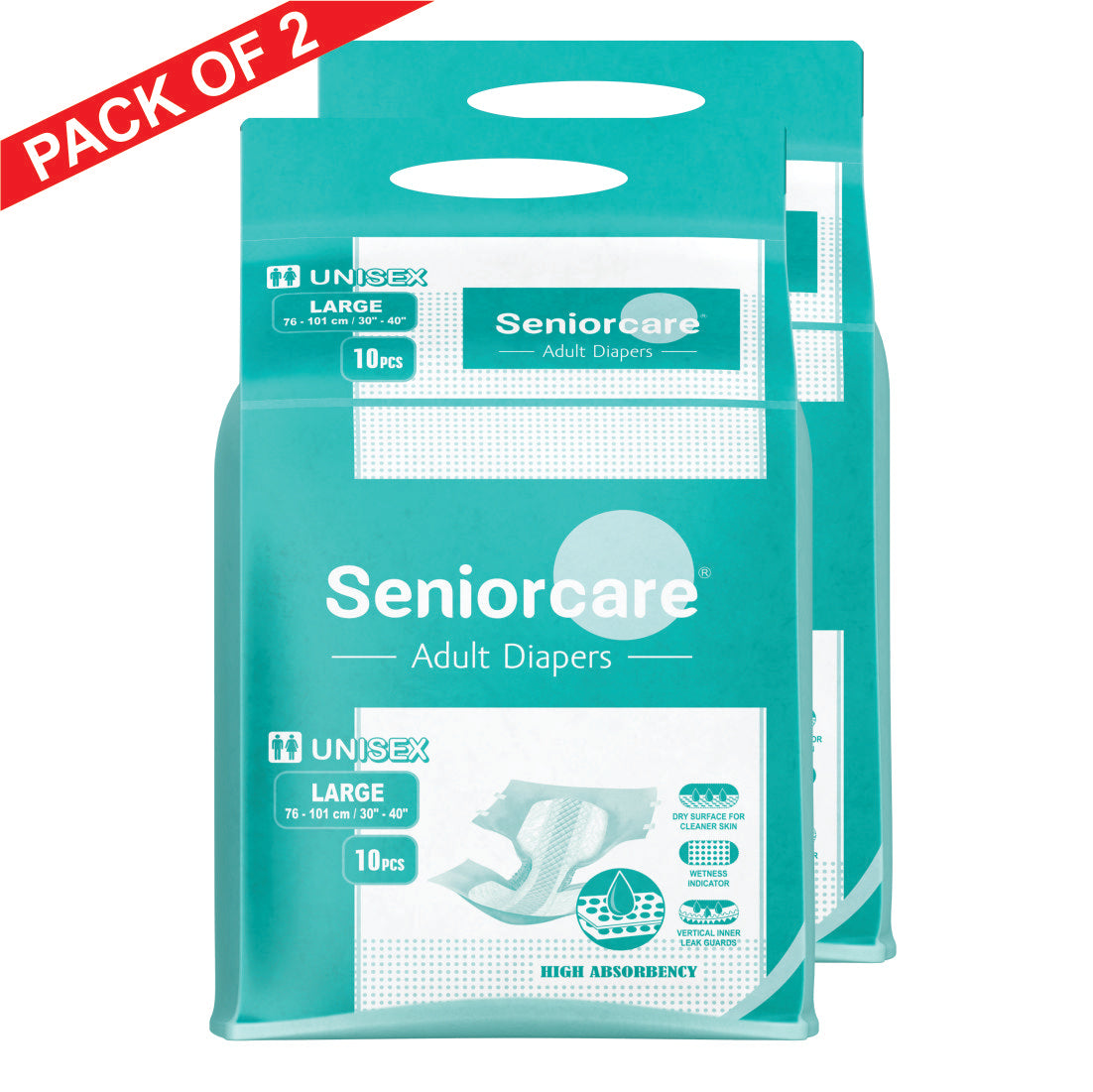 Premium Adult Tape Diapers, Large 20 Pcs, 30"- 40", With Odour Lock, Anti Bacterial and High Absorbent Core.