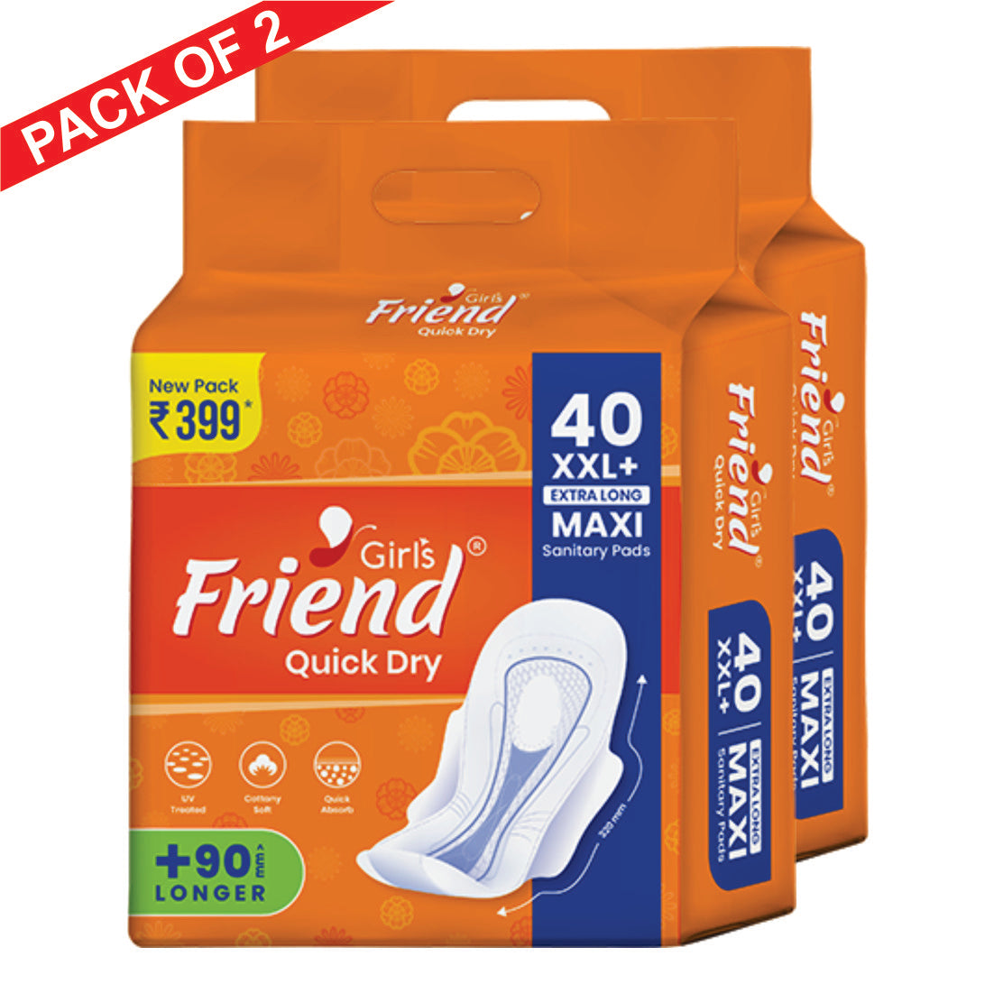 Girls Friend Quick Dry Extra Long Maxi Sanitary Pads - Pack of 2 | 80 Pcs