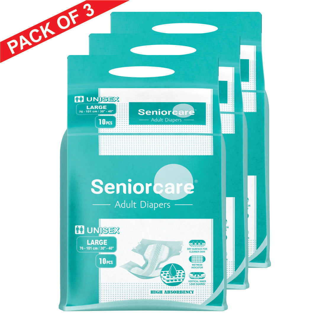 Premium Adult Tape Diapers, Large 30 Pcs, 30"- 40", With Odour Lock, Anti Bacterial and High Absorbent Core.