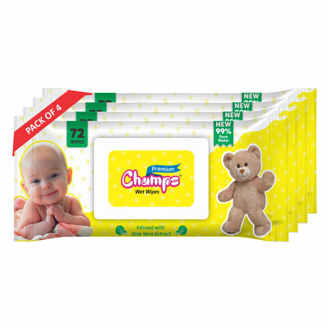 Champs Baby Wipes with Aloe Vera Extract , 288 Wipes, Flip-top lid.