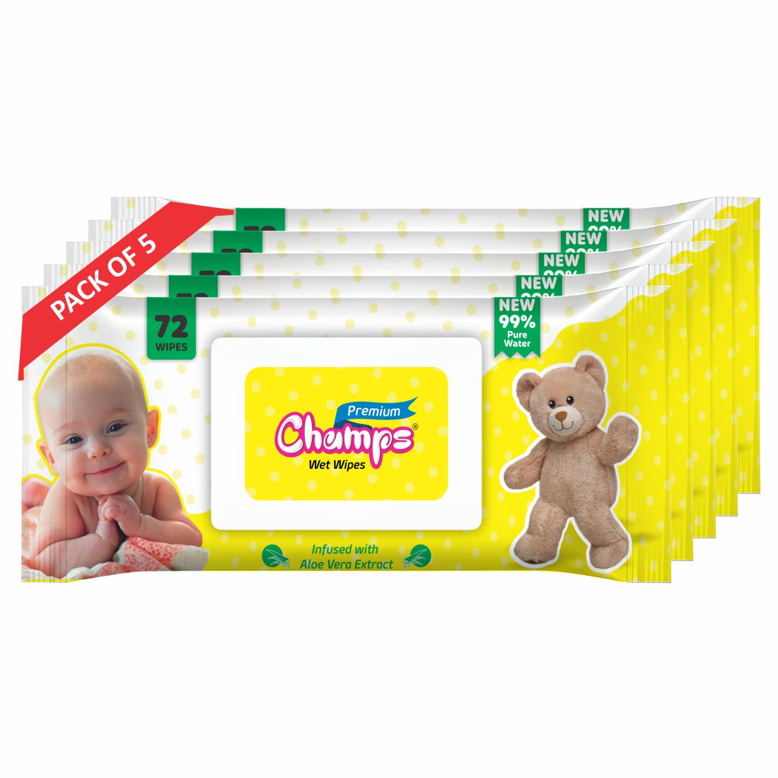 Champs Baby Wipes with Aloe Vera Extract , 360 Wipes, Flip-top lid.