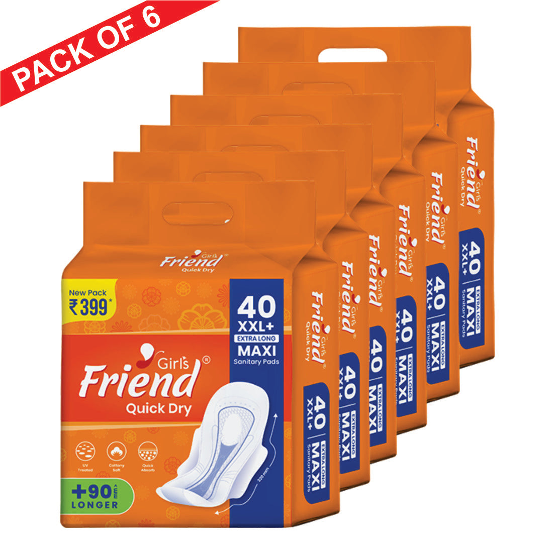 Girls Friend Quick Dry Extra Long Maxi Sanitary Pads - Pack of 6 | 240 Pcs