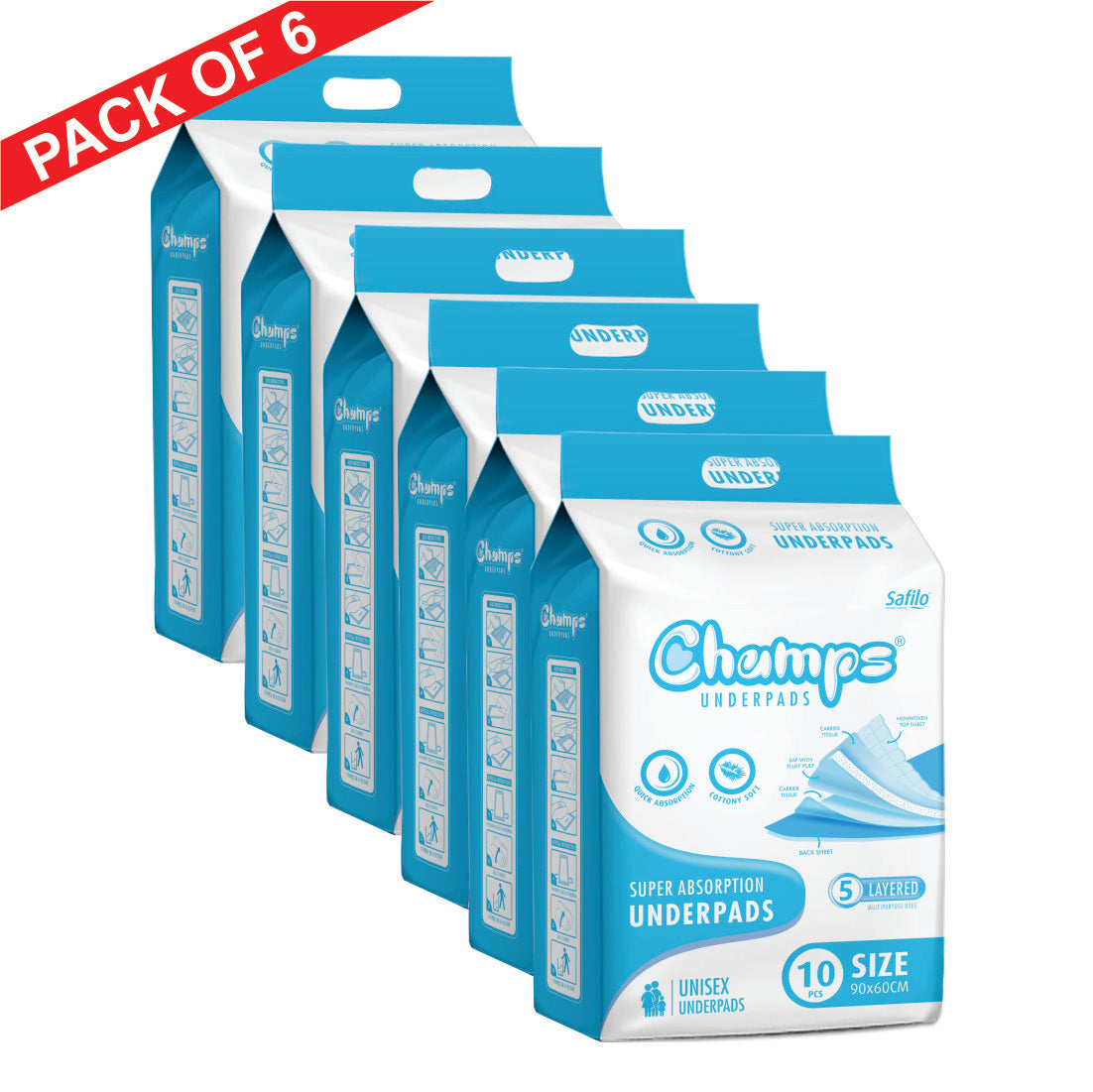 Champs Super Absorption Underpads, 60 Pcs, 90x60CM