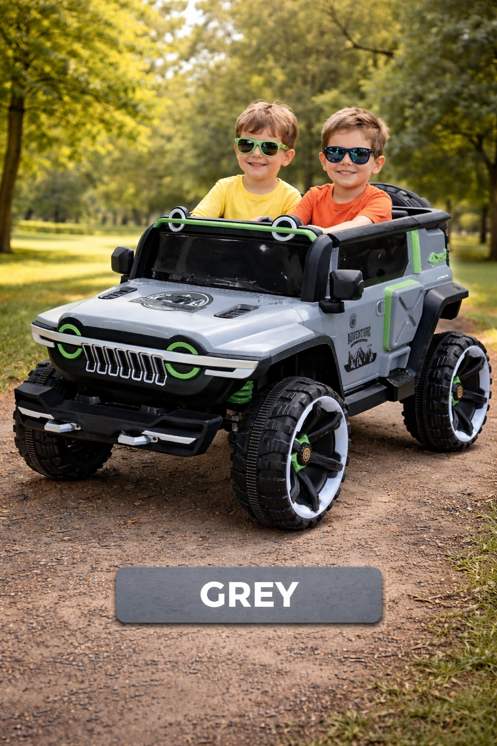 Champs Model-1166 Monster Jumbo 4x4 Battery Operated Ride-On Jeep for Kids | Remote Control Car with Music, LED Lights & AUX | Rechargeable Battery | Suspension Wheels | Openable Doors | Forward & Reverse | Easy Assembly | Grey