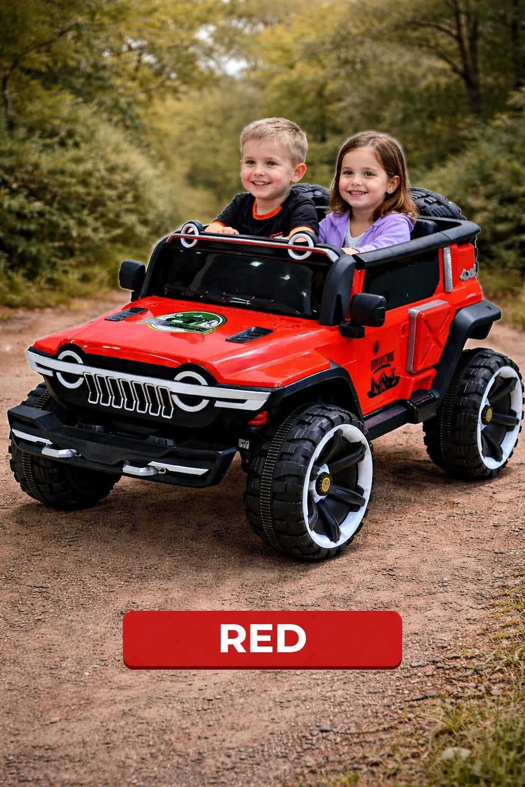 Champs Monster Jumbo 4x4 Battery Operated Ride-On Jeep for Kids | Remote Control Car with Music, LED Lights & AUX | Rechargeable Battery | Suspension Wheels | Openable Doors | Forward & Reverse | Easy Assembly | Red