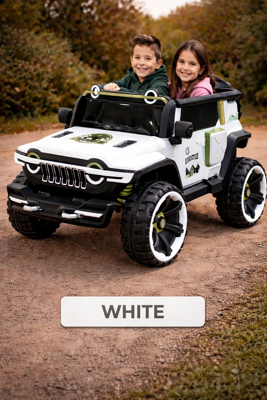 Champs Model-1166 Monster Jumbo 4x4 Battery Operated Ride-On Jeep for Kids | Remote Control Car with Music, LED Lights & AUX | Rechargeable Battery | Suspension Wheels | Openable Doors | Forward & Reverse | Easy Assembly | White