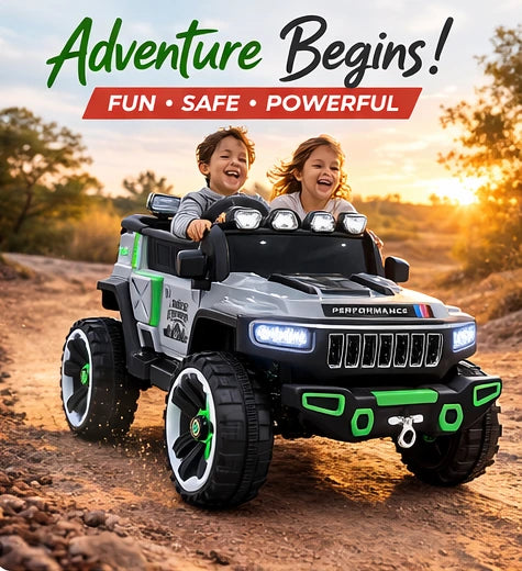 Champs Monster Jumbo 4x4 Battery Operated Ride-On Jeep for Kids | Remote Control Car with Music, LED Lights & AUX | Rechargeable Battery | Suspension Wheels | Openable Doors | Forward & Reverse | Easy Assembly | Grey