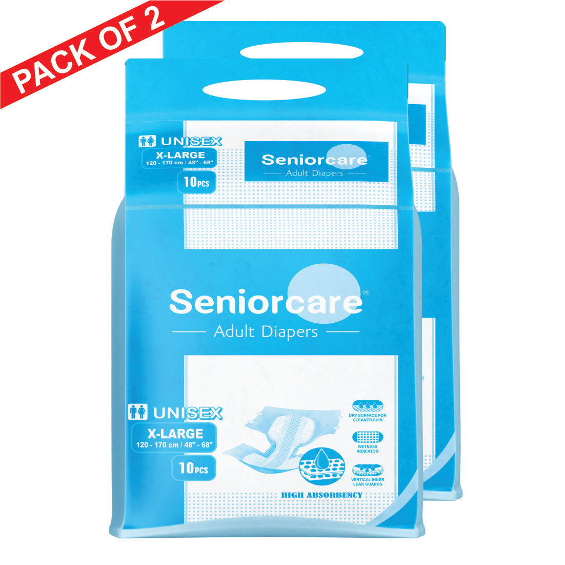 Premium Adult Tape Diapers, Extra Large 20 Pcs, 48" - 68", With Odour Lock, Anti Bacterial and High Absorbent Core.