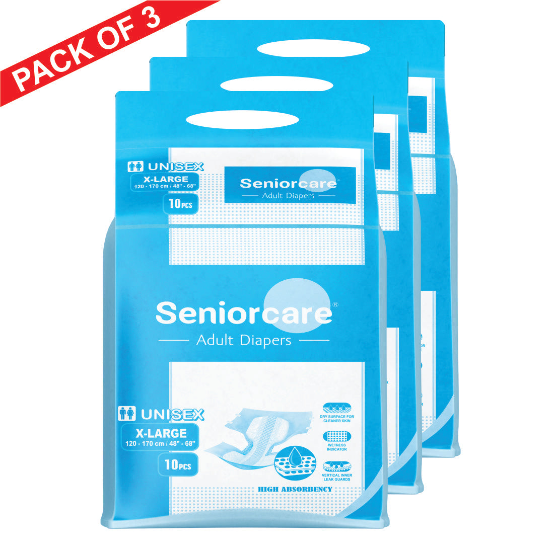 Premium Adult Tape Diapers, Extra Large 30 Pcs, 48" - 68", With Odour Lock, Anti Bacterial and High Absorbent Core.