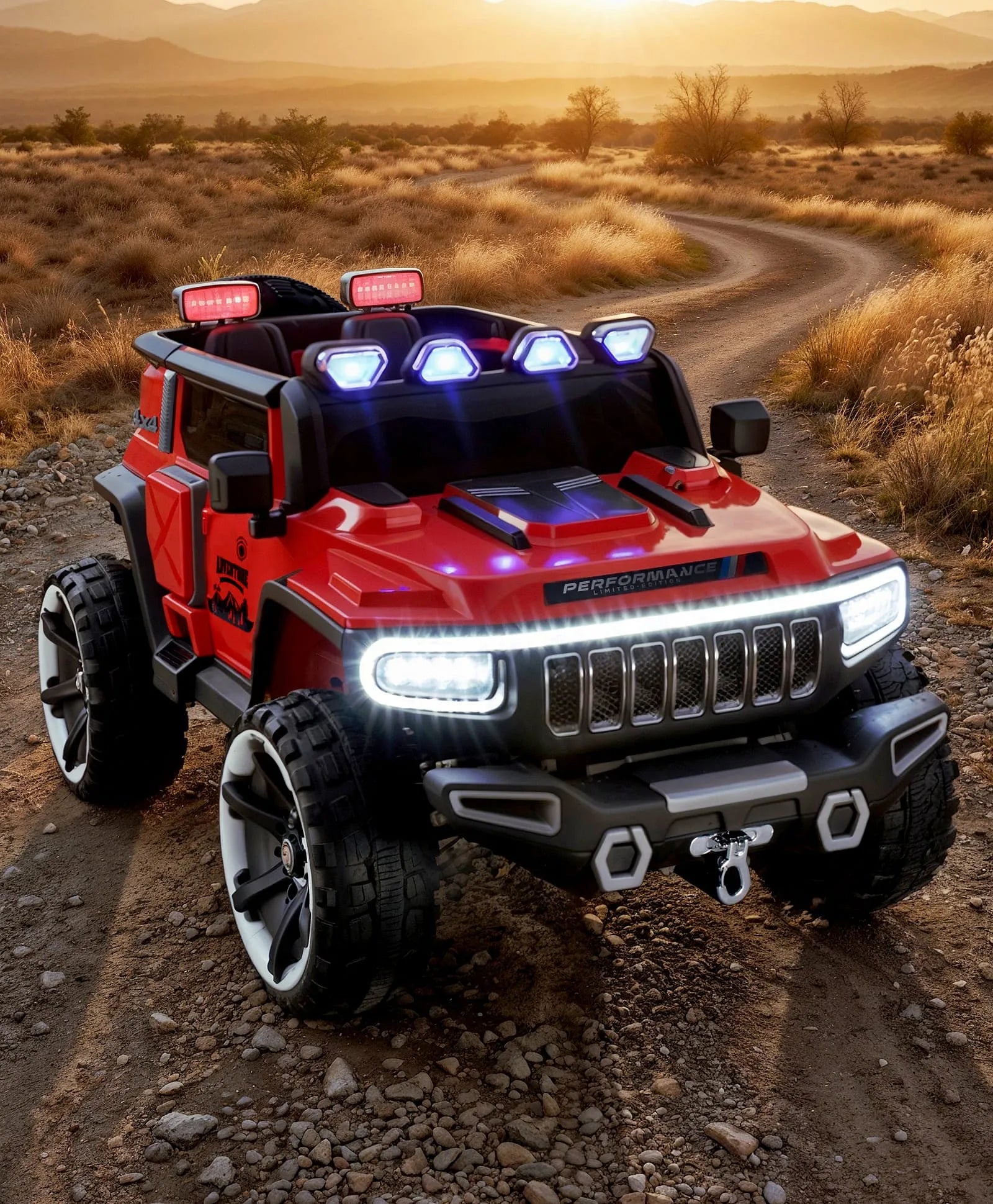 Champs Kids Monster Jeep 4x4 Rechargeable Battery Operated Kids Ride On Jeep with Light, Music, Rechargeable Battery for Kids Drive (Red)