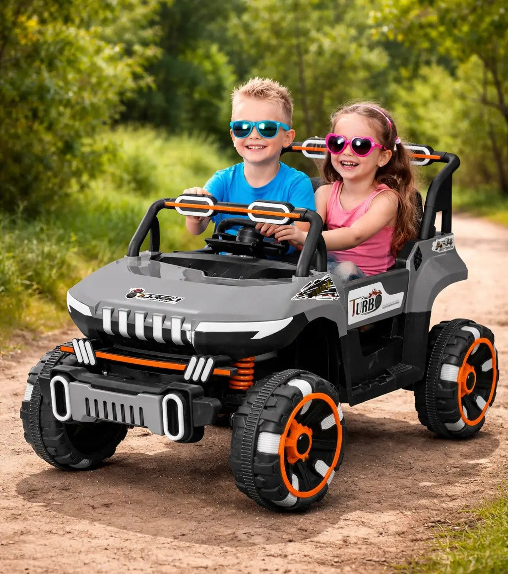 Champs Monster Jumbo 4x4 Battery Operated Ride-On Jeep for Kids | Remote Control Car with Music, LED Lights & AUX | Rechargeable Battery | Suspension Wheels | Openable Doors | Forward & Reverse | Easy Assembly | Grey