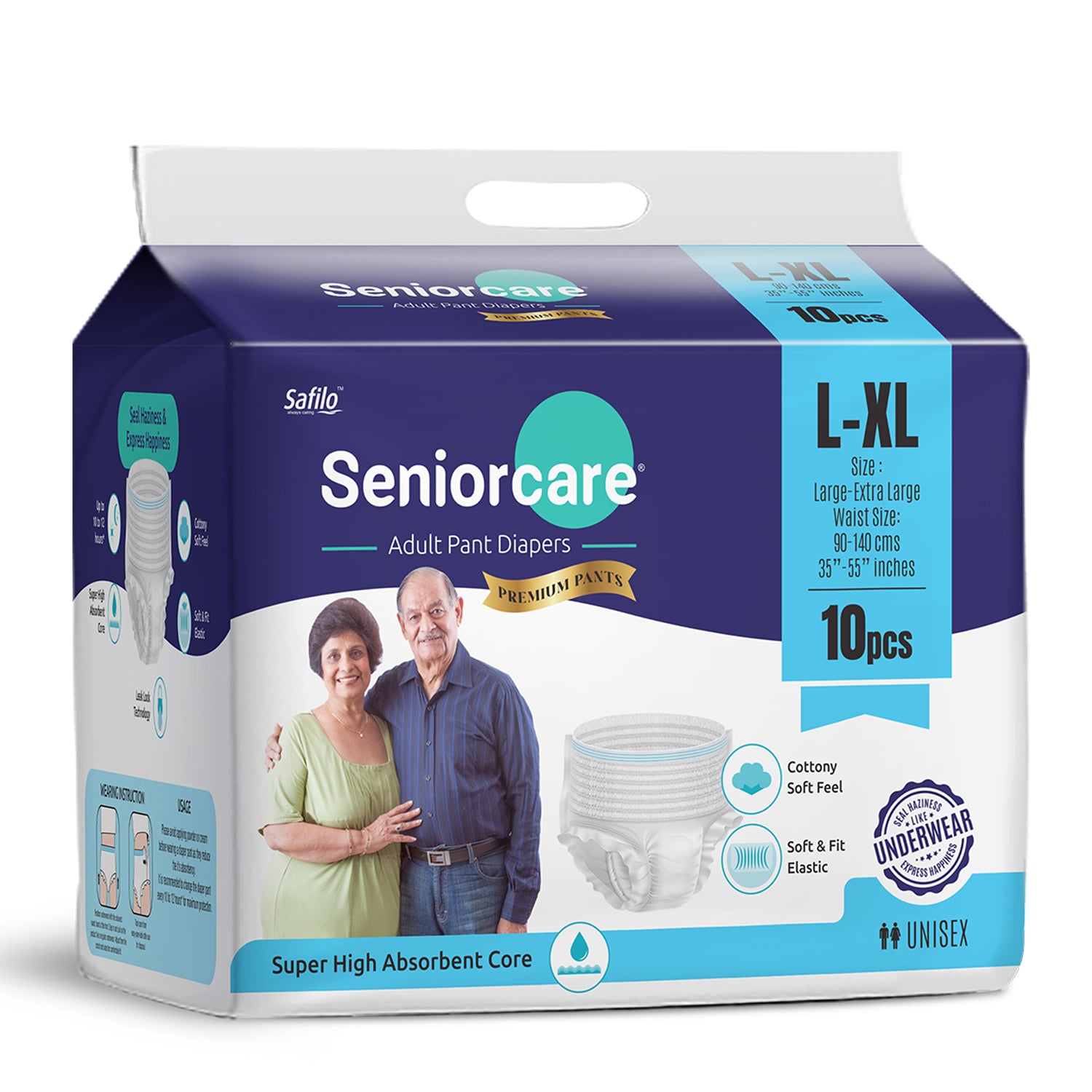 Seniorcare Premium Adult Pant Diaper, Large 10 Pants, 35"- 55", 12Hrs Leakage Protection