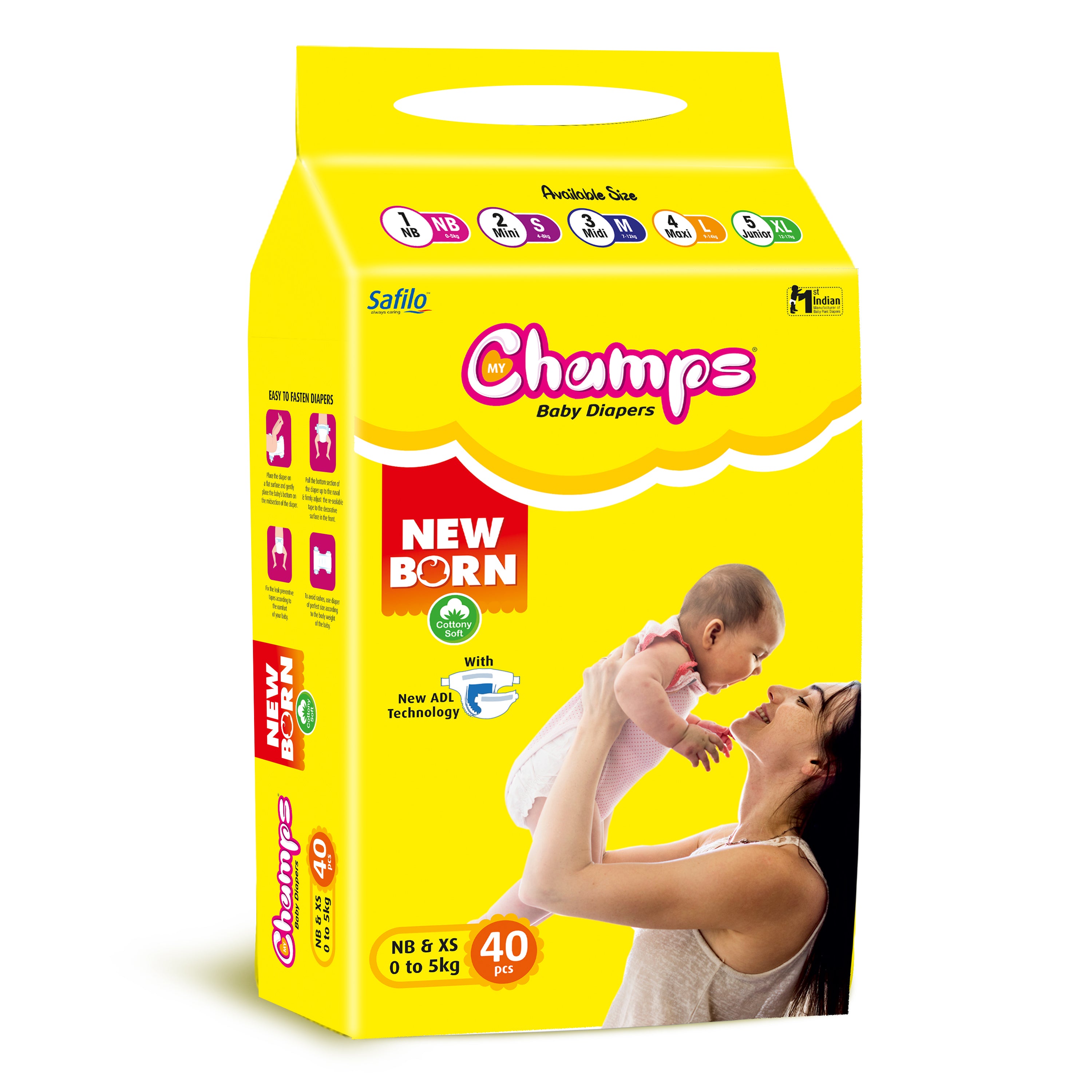 Champs New Born Tape Style Baby Diaper, 40Pcs, 0-5 Kgs